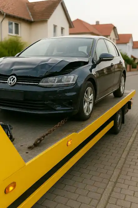 Defektes Auto wird in Aachen für den Autoankauf sicher abgeschleppt.